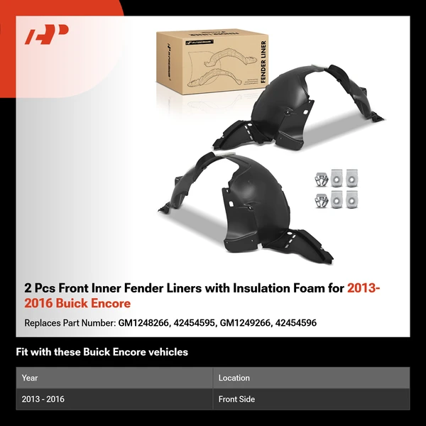 2 Pcs Front Inner Fender Liners with Insulation Foam for 2013-2016 Buick Encore