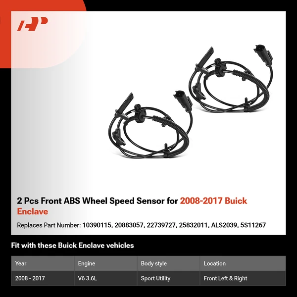 2 Pcs Front ABS Wheel Speed Sensor for 2008-2017 Buick Enclave