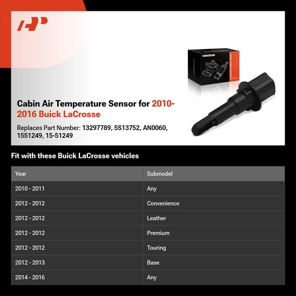 Cabin Air Temperature Sensor for 2010-2016 Buick LaCrosse