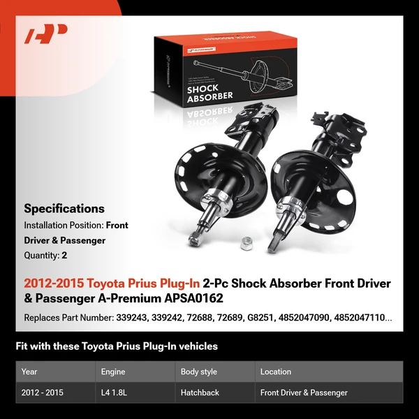 2012-2015 Toyota Prius Plug-In 2-Pc Shock Absorber Front Driver & Passenger A-Premium APSA0162