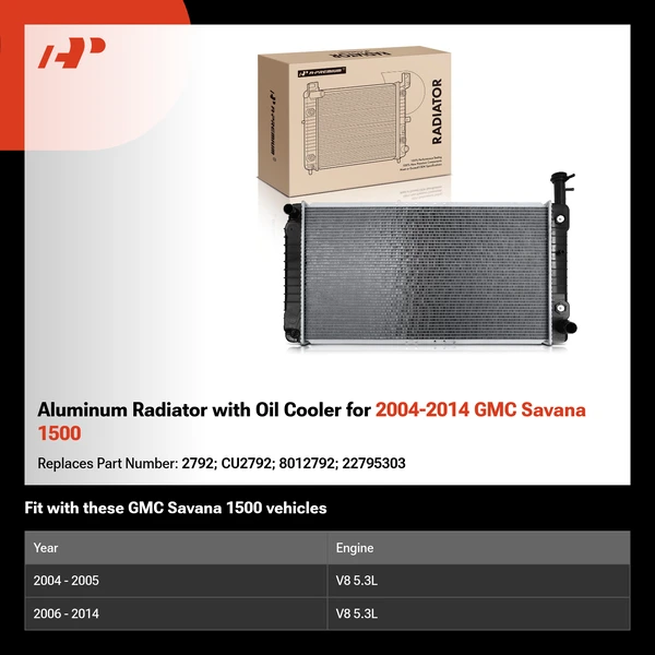 Aluminum Radiator with Oil Cooler for 2004-2014 GMC Savana 1500