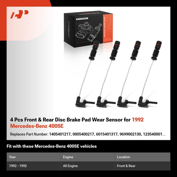 4 Pcs Front & Rear Disc Brake Pad Wear Sensor for 1992 Mercedes-Benz 400SE