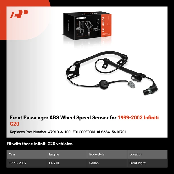 Front Passenger ABS Wheel Speed Sensor for 1999-2002 Infiniti G20