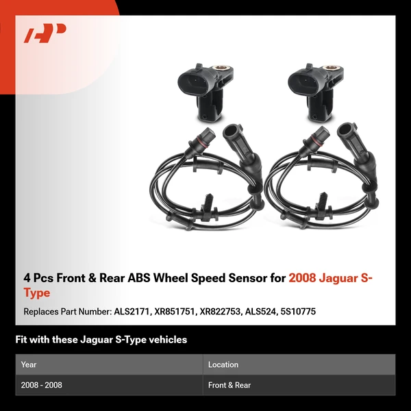4 Pcs Front & Rear ABS Wheel Speed Sensor for 2008 Jaguar S-Type