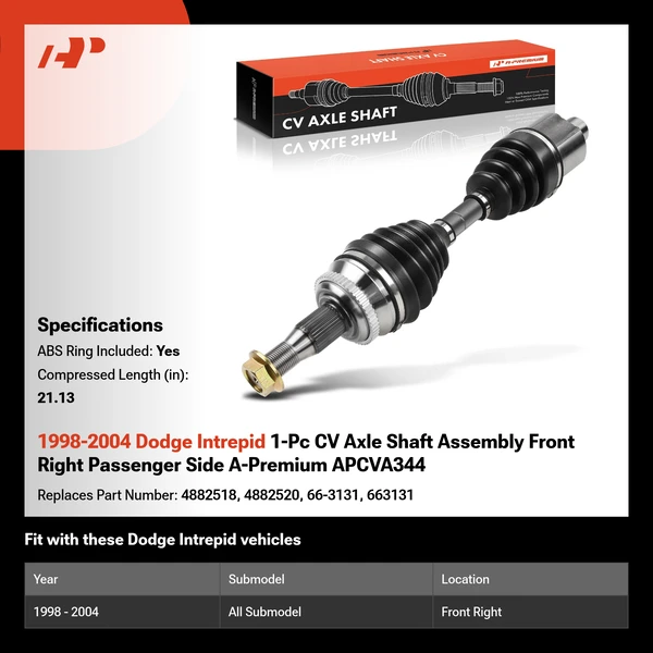 1998-2004 Dodge Intrepid 1-Pc CV Axle Shaft Assembly Front Right Passenger Side A-Premium APCVA344