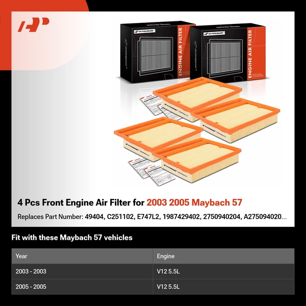 4 Pcs Front Engine Air Filter for 2003 2005 Maybach 57