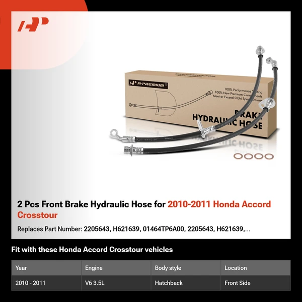 2 Pcs Front Brake Hydraulic Hose for 2010-2011 Honda Accord Crosstour