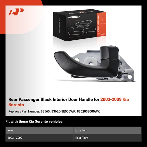 Rear Passenger Black Interior Door Handle for 2003-2009 Kia Sorento