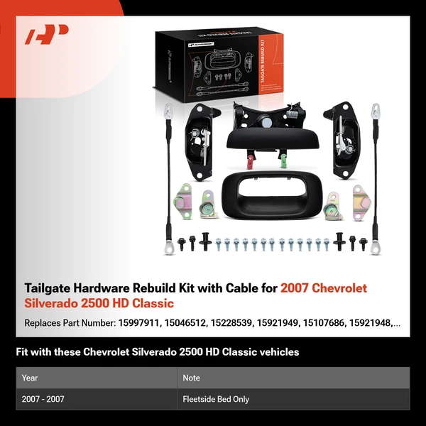 Tailgate Hardware Rebuild Kit with Cable for 2007 Chevrolet Silverado 2500 HD Classic