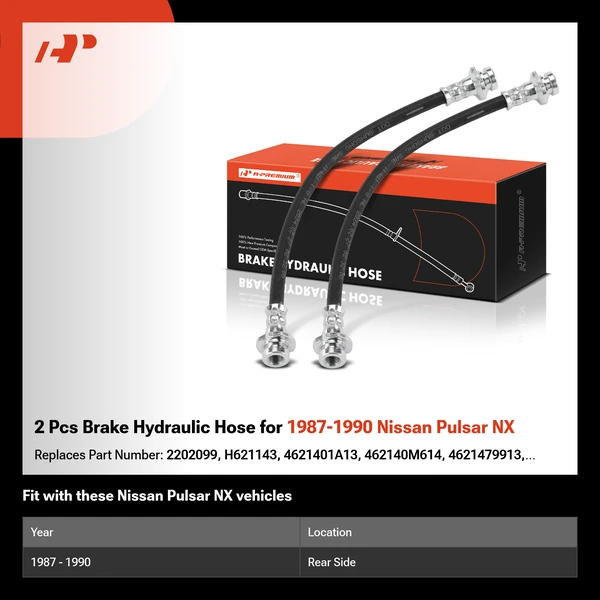 2 Pcs Brake Hydraulic Hose for 1987-1990 Nissan Pulsar NX
