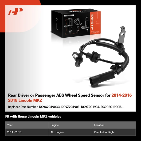 Rear Driver or Passenger ABS Wheel Speed Sensor for 2014-2016 2018 Lincoln MKZ