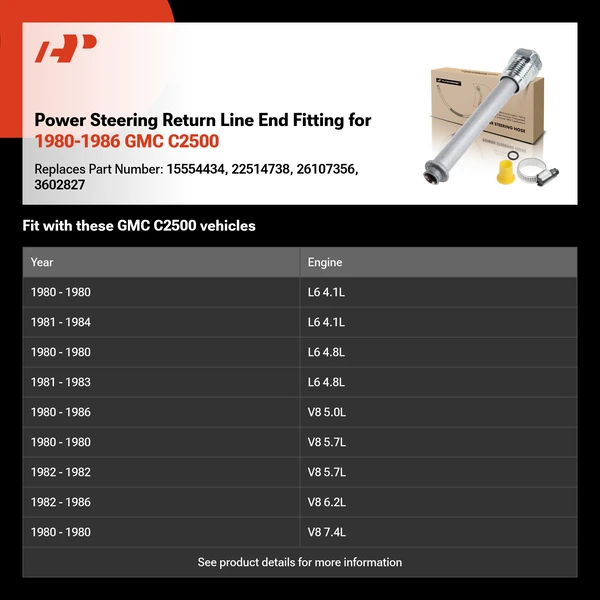 Power Steering Return Line End Fitting for 1980-1986 GMC C2500