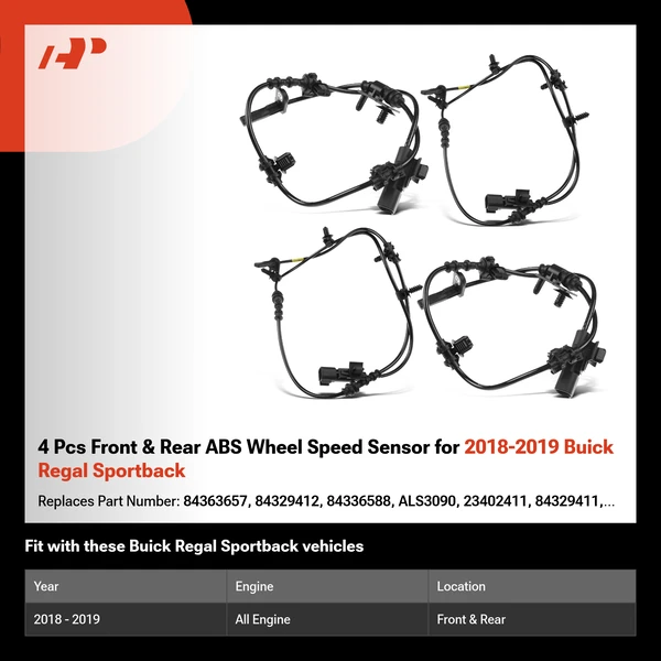 4 Pcs Front & Rear ABS Wheel Speed Sensor for 2018-2019 Buick Regal Sportback