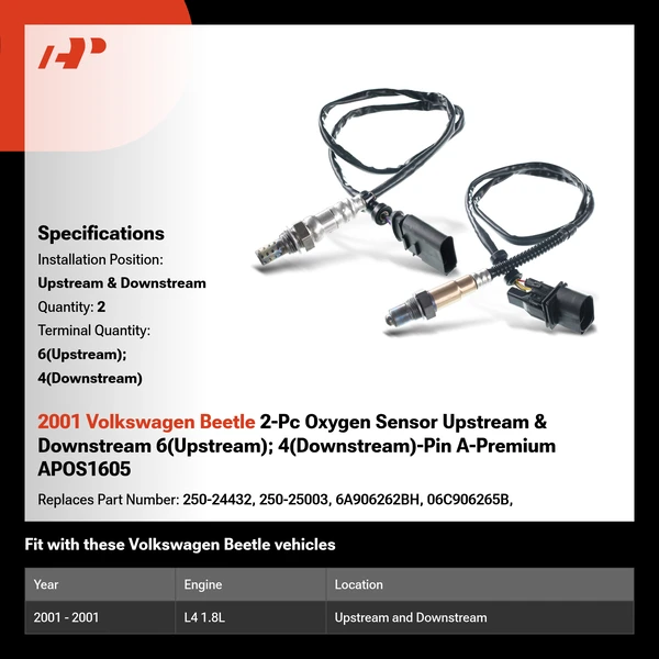 2001 Volkswagen Beetle 2-Pc Oxygen Sensor Upstream & Downstream 6(Upstream); 4(Downstream)-Pin A-Premium APOS1605