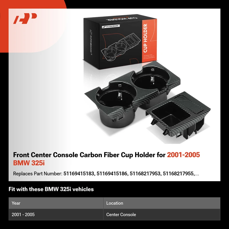 Front Center Console Carbon Fiber Cup Holder for 2001-2005 BMW 325i