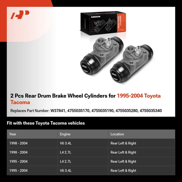 2 Pcs Rear Drum Brake Wheel Cylinders for 1995-2004 Toyota Tacoma