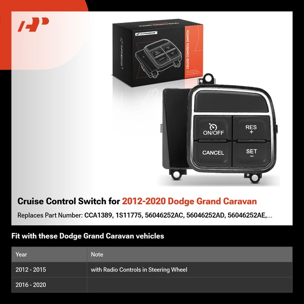 Cruise Control Switch for 2012-2020 Dodge Grand Caravan