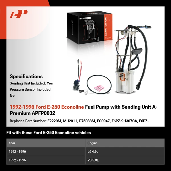 1992-1996 Ford E-250 Econoline Fuel Pump with Sending Unit A-Premium APFP0032