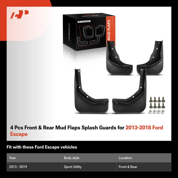 4 Pcs Front & Rear Mud Flaps Splash Guards for 2013-2018 Ford Escape