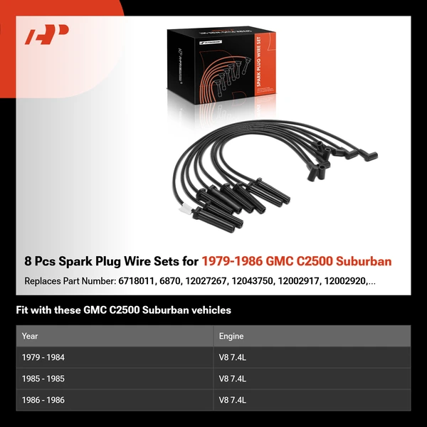 8 Pcs Spark Plug Wire Sets for 1979-1986 GMC C2500 Suburban