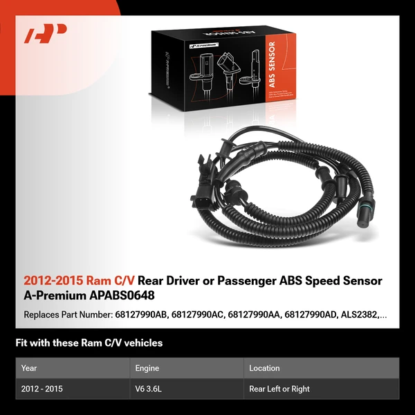 2012-2015 Ram C/V Rear Driver or Passenger ABS Speed Sensor A-Premium APABS0648