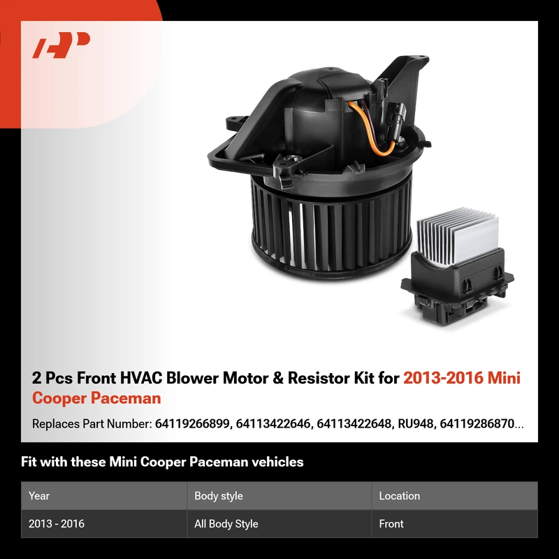 2 Pcs Front HVAC Blower Motor & Resistor Kit for 2013-2016 Mini Cooper Paceman