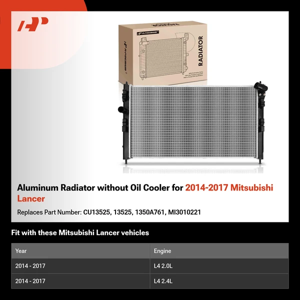 Aluminum Radiator without Oil Cooler for 2014-2017 Mitsubishi Lancer