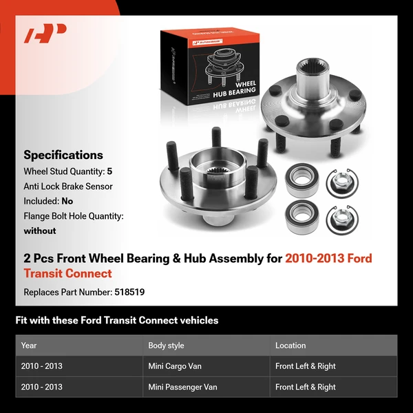 2 Pcs Front Wheel Bearing & Hub Assembly for 2010-2013 Ford Transit Connect
