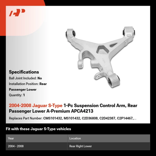 2004-2008 Jaguar S-Type 1-Pc Suspension Control Arm, Rear Passenger Lower A-Premium APCA4213