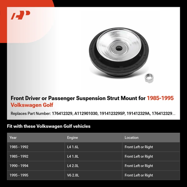 Front Driver or Passenger Suspension Strut Mount for 1985-1995 Volkswagen Golf