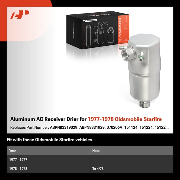 Aluminum AC Receiver Drier for 1977-1978 Oldsmobile Starfire