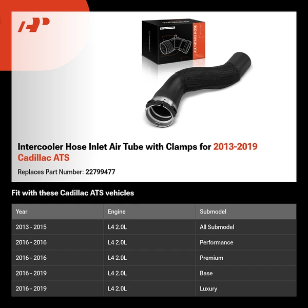 Intercooler Hose Inlet Air Tube with Clamps for 2013-2019 Cadillac ATS