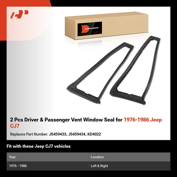 2 Pcs Driver & Passenger Vent Window Seal for 1976-1986 Jeep CJ7