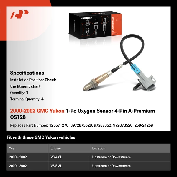 2000-2002 GMC Yukon 1-Pc Oxygen Sensor 4-Pin A-Premium OS128