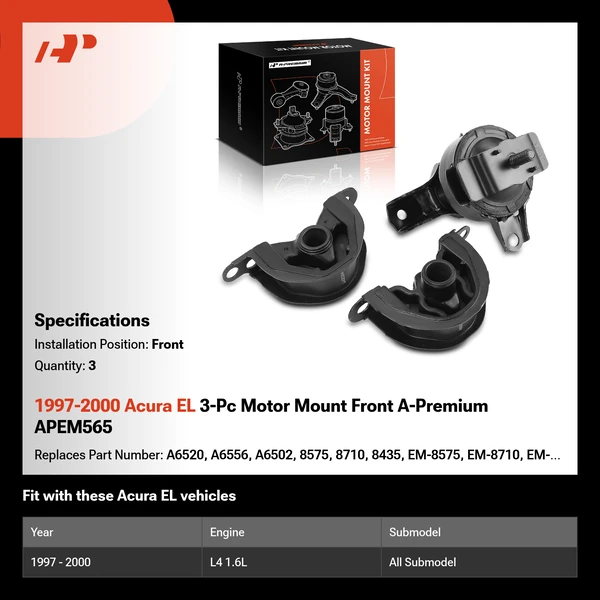 1997-2000 Acura EL 3-Pc Motor Mount Front A-Premium APEM565
