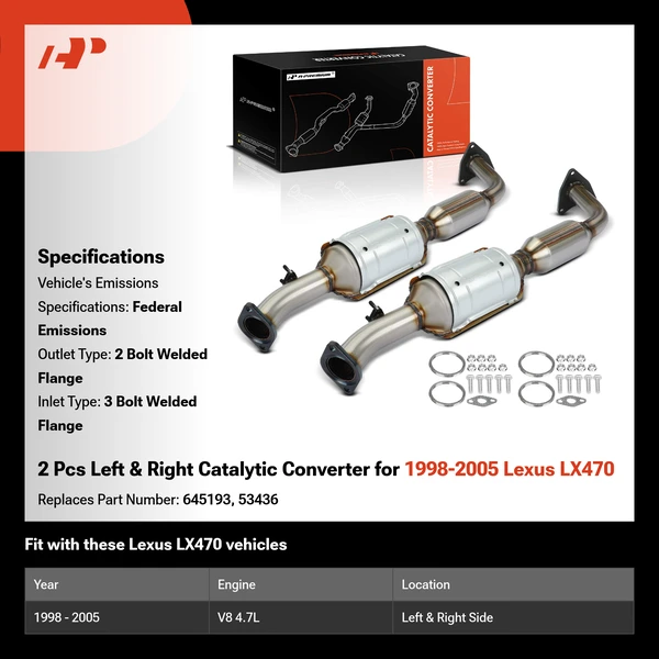 2 Pcs Left & Right Catalytic Converter for 1998-2005 Lexus LX470