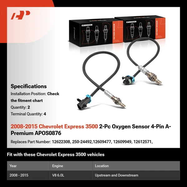 2008-2015 Chevrolet Express 3500 2-Pc Oxygen Sensor 4-Pin A-Premium APOS0876