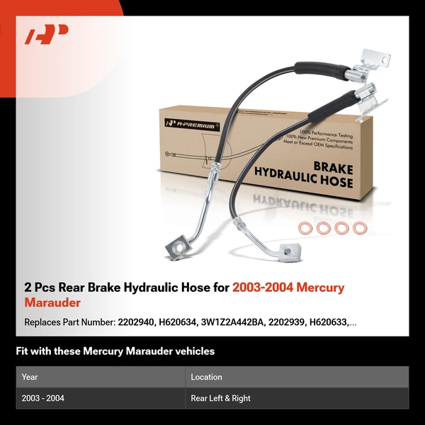 2 Pcs Rear Brake Hydraulic Hose for 2003-2004 Mercury Marauder