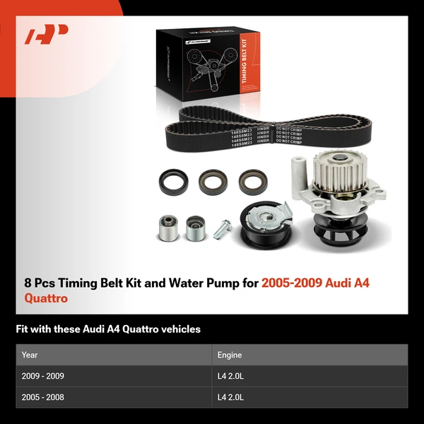 8 Pcs Timing Belt Kit and Water Pump for 2005-2009 Audi A4 Quattro