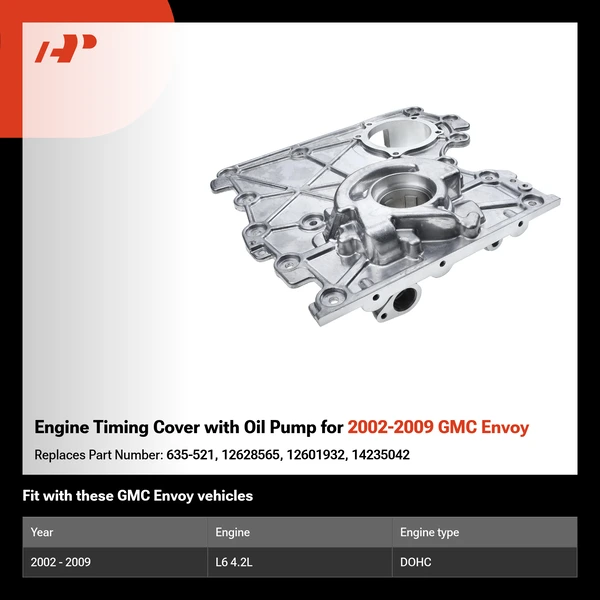Engine Timing Cover with Oil Pump for 2002-2009 GMC Envoy