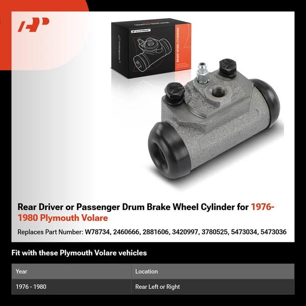 Rear Driver or Passenger Drum Brake Wheel Cylinder for 1976-1980 Plymouth Volare