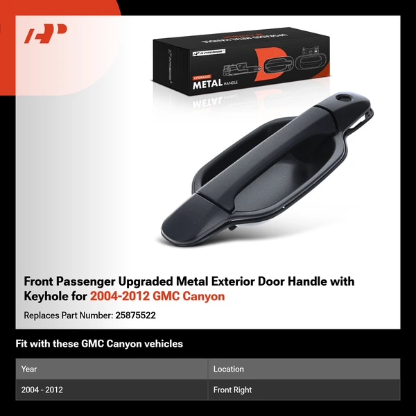 Front Passenger Upgraded Metal Exterior Door Handle with Keyhole for 2004-2012 GMC Canyon