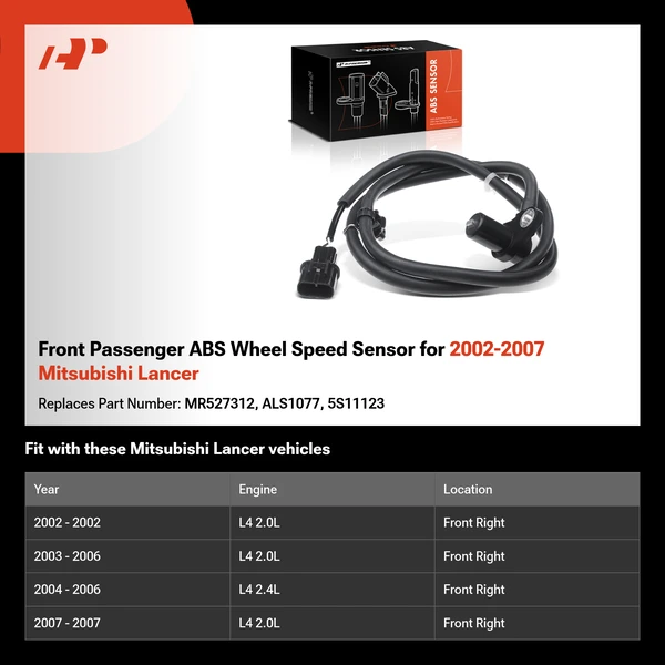 Front Passenger ABS Wheel Speed Sensor for 2002-2007 Mitsubishi Lancer