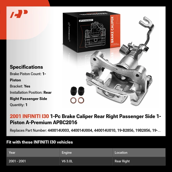 2001 INFINITI I30 1-Pc Brake Caliper Rear Right Passenger Side 1-Piston A-Premium APBC2016
