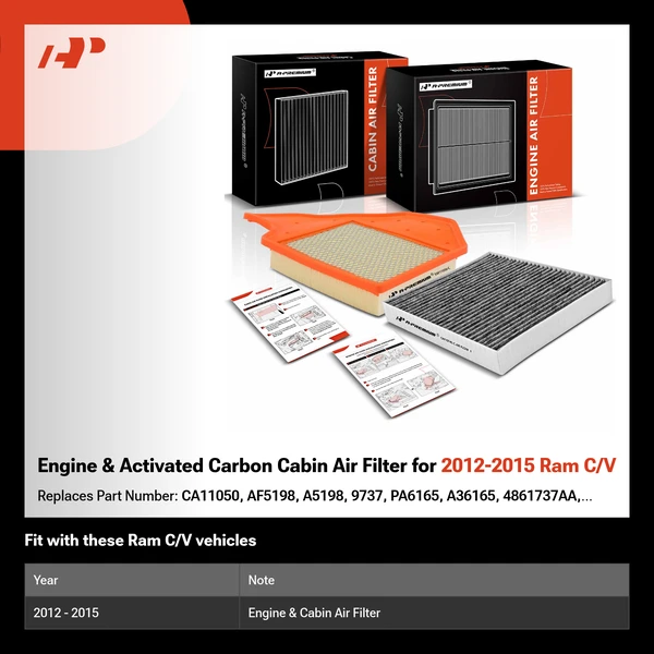 Engine & Activated Carbon Cabin Air Filter for 2012-2015 Ram C/V