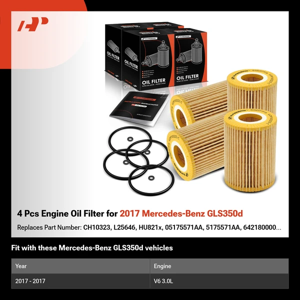 4 Pcs Engine Oil Filter for 2017 Mercedes-Benz GLS350d