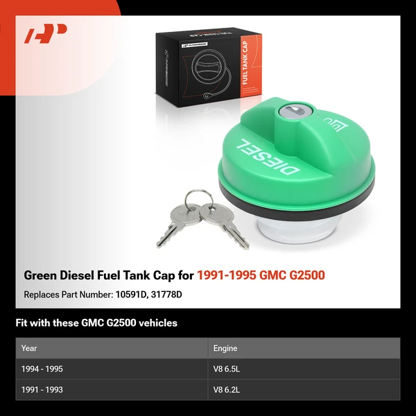 Green Diesel Fuel Tank Cap for 1991-1995 GMC G2500