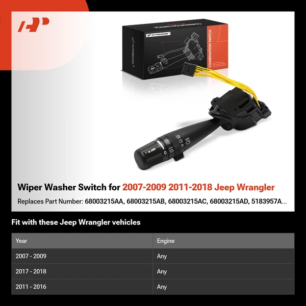 Wiper Washer Switch for 2007-2009 2011-2018 Jeep Wrangler