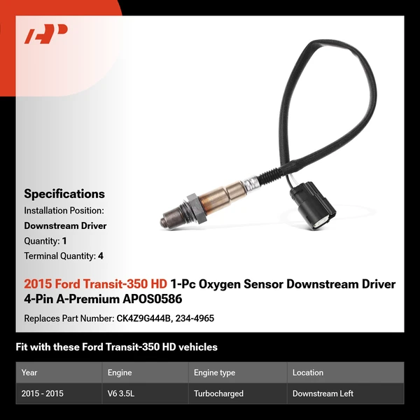 2015 Ford Transit-350 HD 1-Pc Oxygen Sensor Downstream Driver 4-Pin A-Premium APOS0586