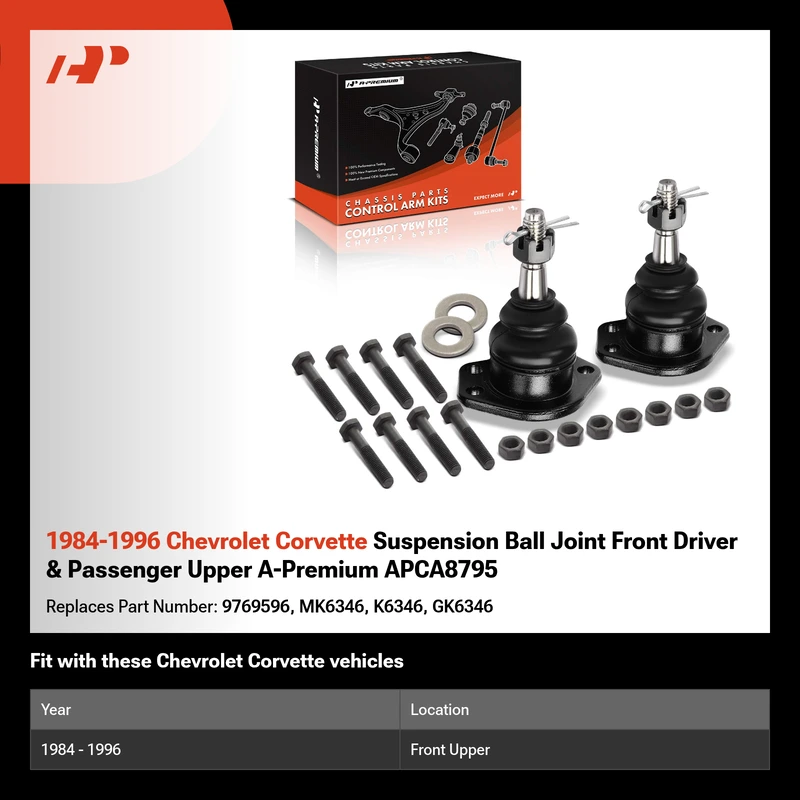 1984-1996 Chevrolet Corvette Suspension Ball Joint Front Driver & Passenger Upper A-Premium APCA8795